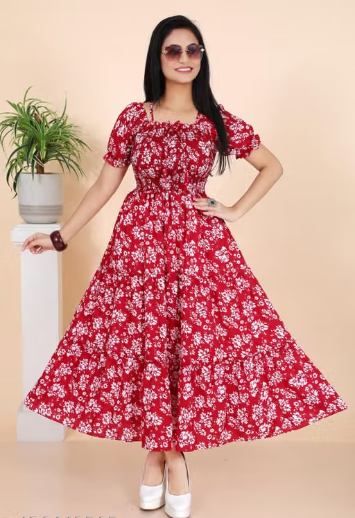Stylish Floral Printed Cotton Blend Maxi Dress for Women | Casual & Party Wear/ Free Shipping