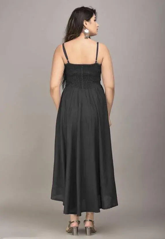 Women’s Black Smocked Spaghetti Strap Flowy Maxi Dress