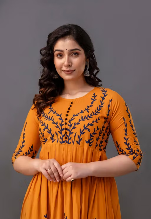 Abhisarika Voguish Leaf Printed Rayon Anarkali Kurti for Women/ free Shipping