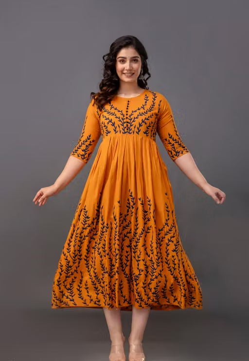 Abhisarika Voguish Leaf Printed Rayon Anarkali Kurti for Women/ free Shipping