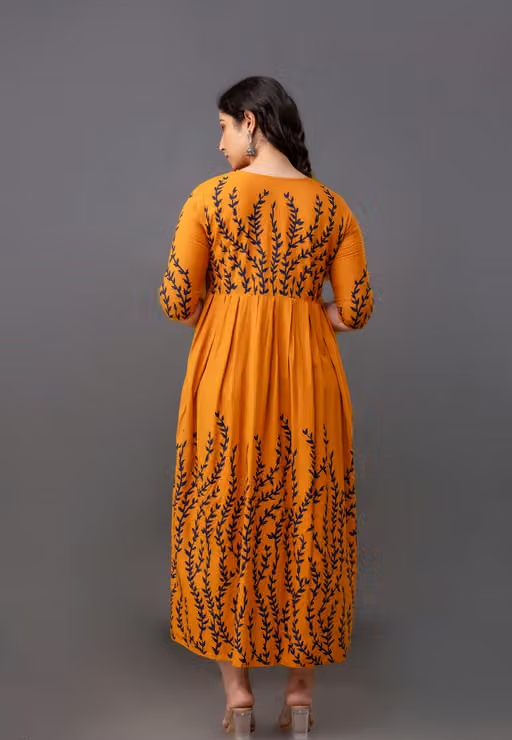 Abhisarika Voguish Leaf Printed Rayon Anarkali Kurti for Women/ free Shipping