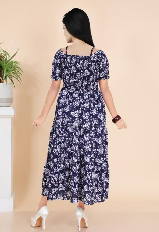 Stylish Floral Printed Cotton Blend Maxi Dress for Women | Casual & Party Wear/ Free Shipping