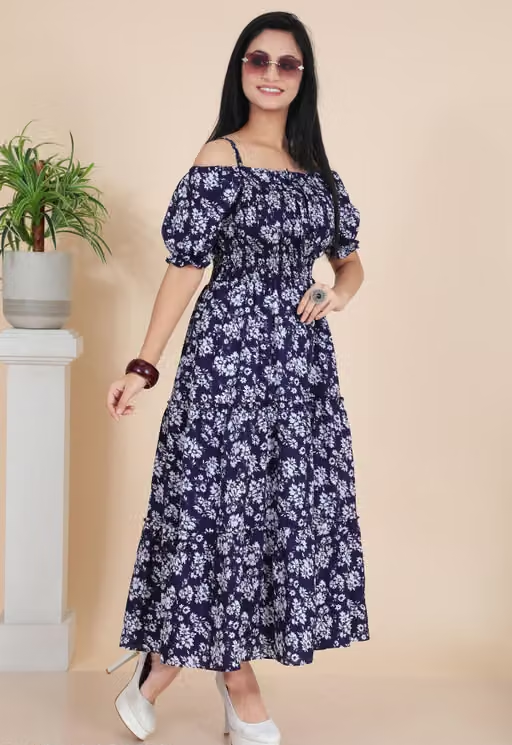 Stylish Floral Printed Cotton Blend Maxi Dress for Women | Casual & Party Wear/ Free Shipping