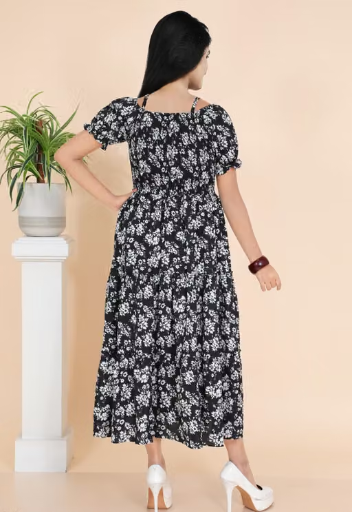 Stylish Floral Printed Cotton Blend Maxi Dress for Women | Casual & Party Wear/ Free Shipping