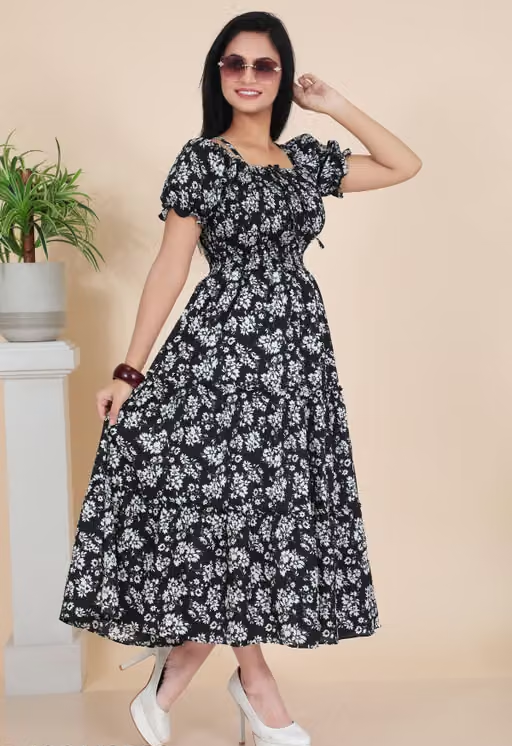 Stylish Floral Printed Cotton Blend Maxi Dress for Women | Casual & Party Wear/ Free Shipping