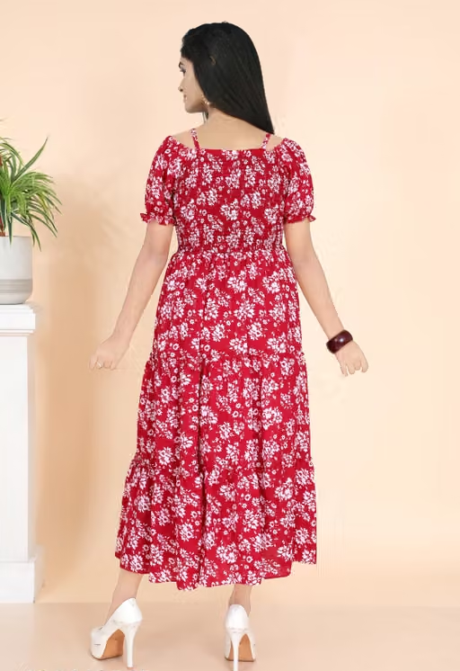 Stylish Floral Printed Cotton Blend Maxi Dress for Women | Casual & Party Wear/ Free Shipping