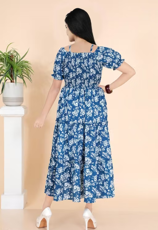 Stylish Floral Printed Cotton Blend Maxi Dress for Women | Casual & Party Wear/ Free Shipping